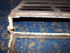 Vintage Leaded Brown Glass Steel Casement Window, 36 3/8″ x 20″