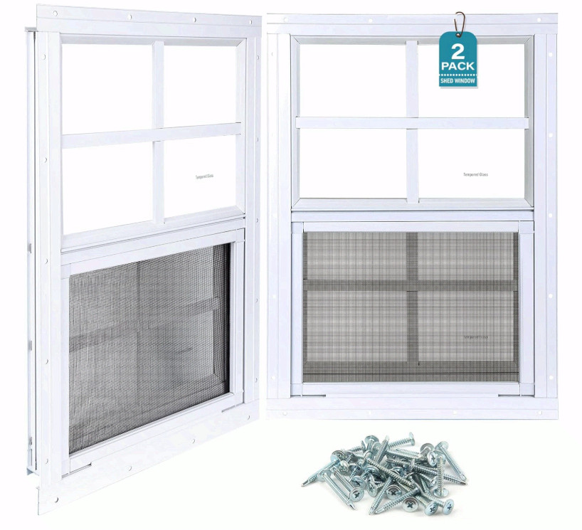 Melkus 2 Pack Shed Windows 18x23in Sliding Tempered Glass White
