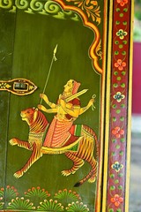 Antique Hand Painted Hindu Deities Durga & Shiva Old Rajasthani Wooden Window