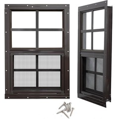 2 Pack Shed Windows 12×18 Black Frame Flush Mount Tempered Glass Fiberglass Scre