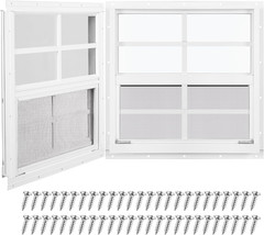 2 Pack Shed Window, 16” X 16” White Transom Windows for Chicken Coop with Temp