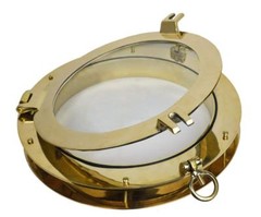 20” Solid Brass Heavy Porthole Window with 2″ Deep Flange – Functioning