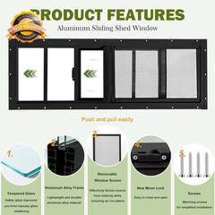 2 Pack Shed Windows, 10″X 18″ Black Sliding Window Suitable for Chicken Coop, Sh