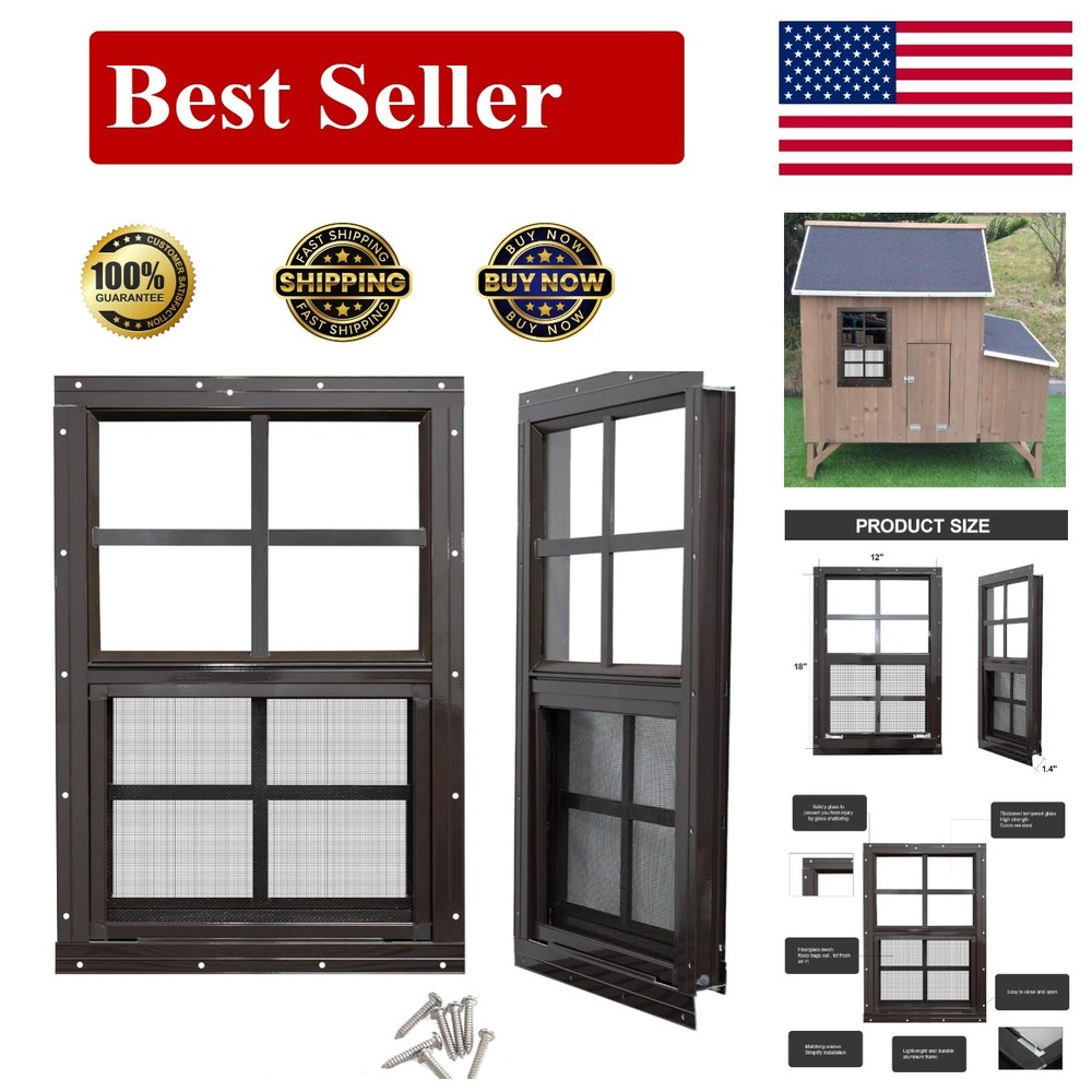 Durable Black Frame Windows 12×18 for Sheds – Tempered Glass & Fiberglass Mesh
