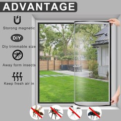 Adjustable DIY Magnetic Window Screen Mesh White Frame Max 4 SIZE Fits all