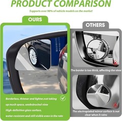 2Pcs Blind Spot Mirror for Car, HD Glass Frameless Convex 360° Wide Angle Adjus