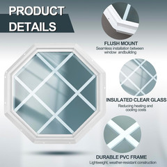 24″ Octagon Shed Window with Grids – White Vinyl Flush Mount for Sheds & Coops