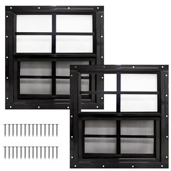 2 Pack 24×24 Shed Windows with Tempered Glass & Fiberglass Screen for Coop, Barn