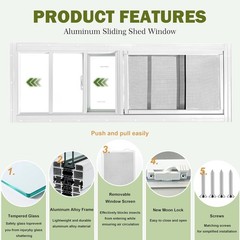 2 Pack Shed Windows 10″x 18″ White Sliding Window Suitable for Chicken Coop