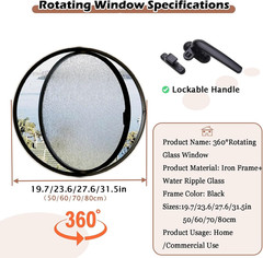 23.6IN Rotating round Window, 360° Porthole Window Tempered Glass,Casement Windo