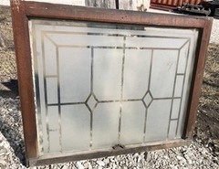 Etched Frosted Clear Glass Vintage Church Window, Architectural Art Glass, H,