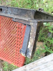 Vintage Leaded Brown Glass Steel Full Casement Window, 61 1/2″ x 39 1/4″