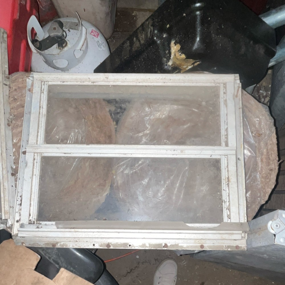 Two White Metal Awning Window, Paintable, Clear Glass, 15 x 12 in, Basement