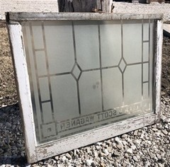 Etched Frosted Clear Glass Vintage Church Window, Architectural Art Glass, G,