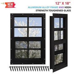 2 Pack, Chicken Coop Windows 12″ x 18″ with Tempered Glass and Fiberglass Screen