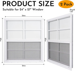 2 Pack Shed Windows, 24” X 27” Household Windows with Tempered Glass and Fiber