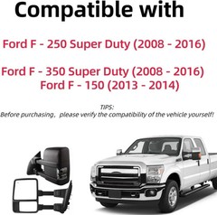 Top Half Mirror Caps Cover Trim Compatible with 2008-2016 F250 F350 F450 Supe