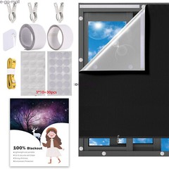 100% Blackout Curtain Window Door Shades Cover for Bedroom Nursery Room No Drill