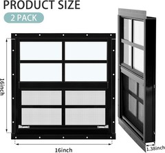 2 Pack Black 16×16 Aluminum Shed Windows Tempered Glass Screen Flush Mount