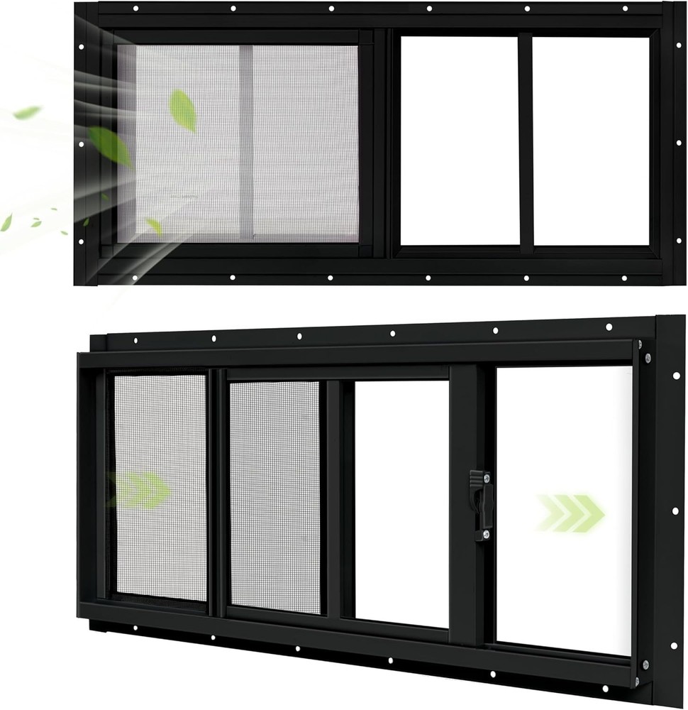 2 Pack Shed Windows, 10″X18″ Sliding Windows, Transom Window W/ Tempered Glass