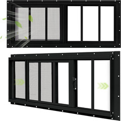 2 Pack 12″x29″ Black Sliding Shed Windows with Tempered Glass & Screen