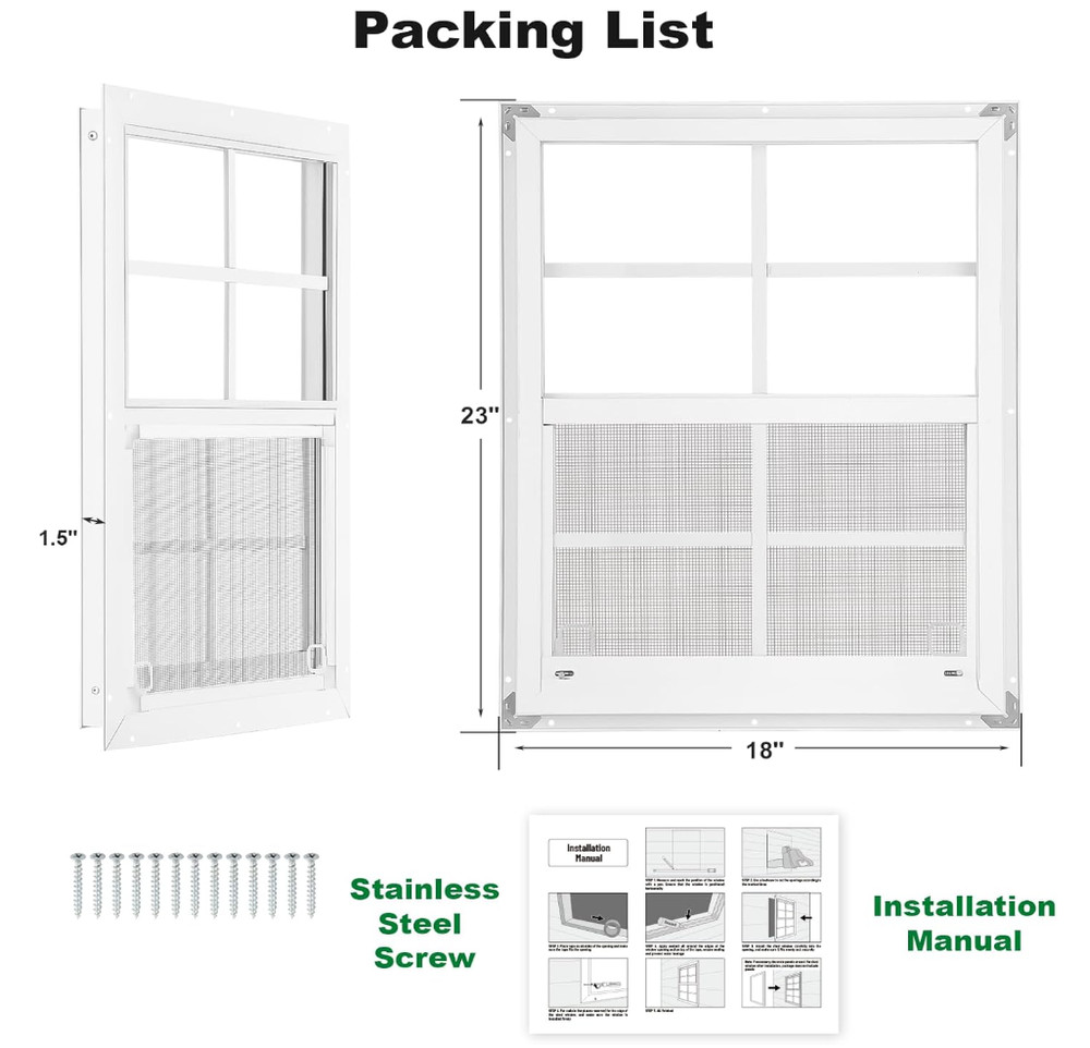 18″x23″ Shed Window 2-Pack with Tempered Glass for Outdoor Use