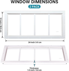 Shed Window 12″X24″ 2 Pack Transom Window Fixed Design with Tempered Glass, Perf