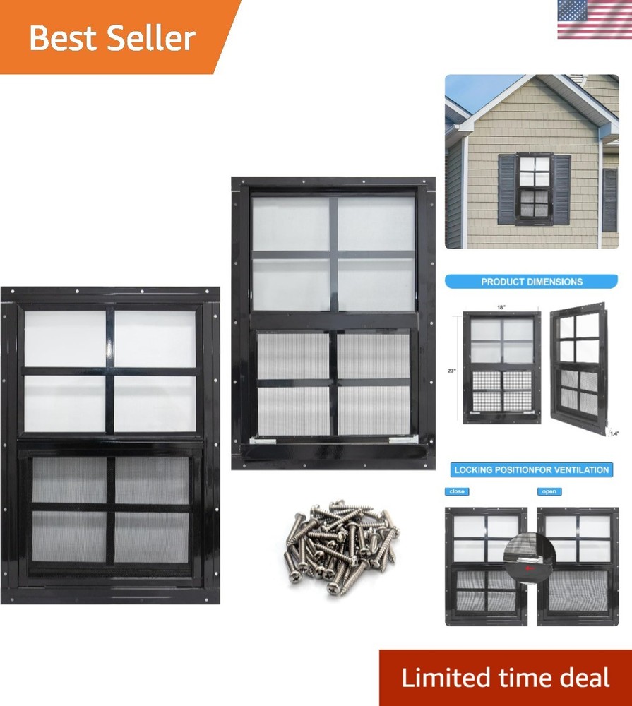 2 Pack 18×23 Aluminum Shed Windows with Tempered Glass and Fiberglass Screen