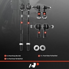 Set of 6, Front Sway Bar Link, Inner Outer Tie Rod End, Compatible with