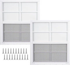 2 Pcs 24″X27″ White Shed Windows with Tempered Glass & Fiberglass Screen – Flush