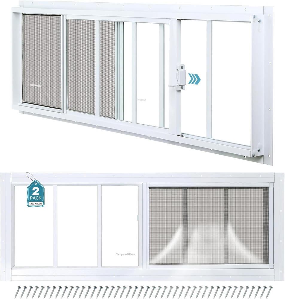 Shed Windows 12″X24″ 2 Pack, Upgraded Sliding Transom Window with Tempered Glass