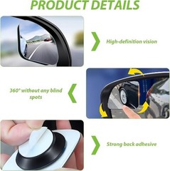 2Pcs Frameless Convex Blind Spot Mirror for Car, HD Glass 360° Wide Angle Adjus