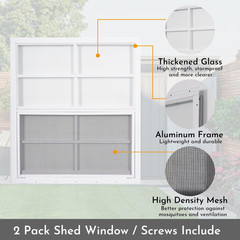 2 Pack Shed Windows, 24” X 27” Household Windows with Tempered Glass and Fiber