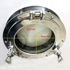12″ Canal Boat Porthole Window Glass Porthole Home Decorative (Shiny Silver)