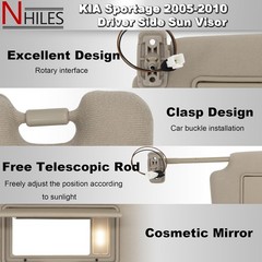 Driver Left Side Sun Visor Replacement Fits for Beige(Driver Side with Light)