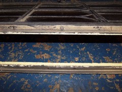 Vintage Leaded Brown Glass Steel Casement Window, 36 3/8″ x 20″