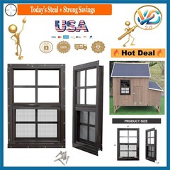 2 Pack Shed Windows with Black Frame 12×18 Tempered Glass Fiberglass Screen