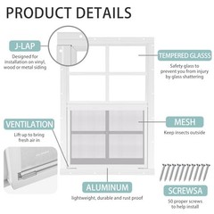 2 Pack 12″x18″ Sliding Shed Windows – White Flush Mount with Tempered Glass & Sc