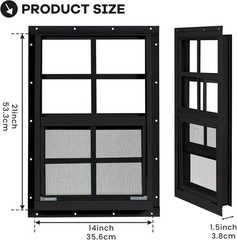 2 Pack, Chicken Coop Windows 14″ x 21″ with Tempered Glass and Fiberglass Screen