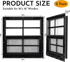 2 Pack Shed Windows, 16” X 16” Household Windows with Tempered Glass and Fiber