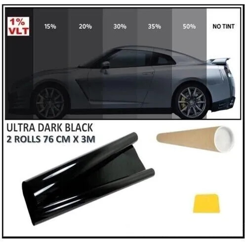 Car Window Tint Film 1% Pro Anti-Scratch Tinting Ultra Dark Black 76cm X 6m