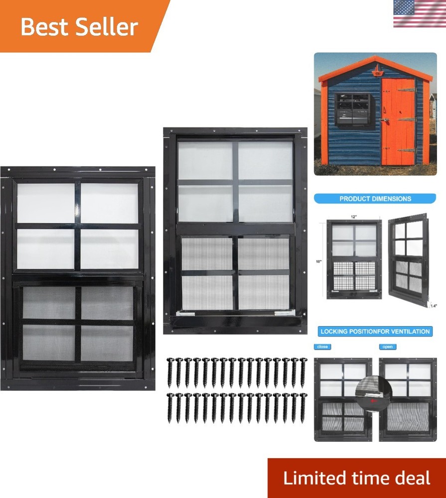 Durable 12×18 Shed Windows with Aluminum Frame – Ventilation & Light – 2 Pack