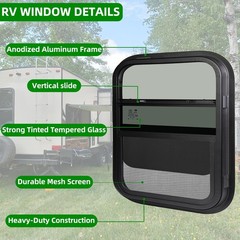 14″W x 16″H RV Windows for Cargo Trailer | Tinted Vertical Sliding