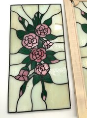 2 Slag Glass Windows One Framed for Repair Craft DIY Project Floral Design Rose