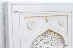 Taj Carved Indian Marble Window, Ornate Lattice Wall Panel, Marble Screen