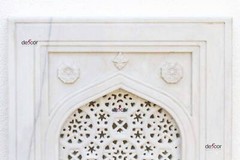 Handcarved 48″ Tall Arched Marble Panel, Moghul Style Marble Wall Panel