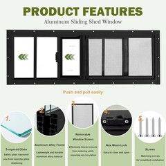 2 Pack Shed Windows, 10″X18″ Sliding Windows, Transom Window W/ Tempered Glass