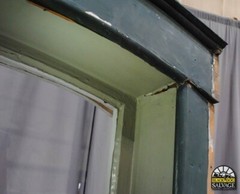 Salvaged Window, 97″H x 40.5″W, Reclaimed Victorian Storefront, Arched