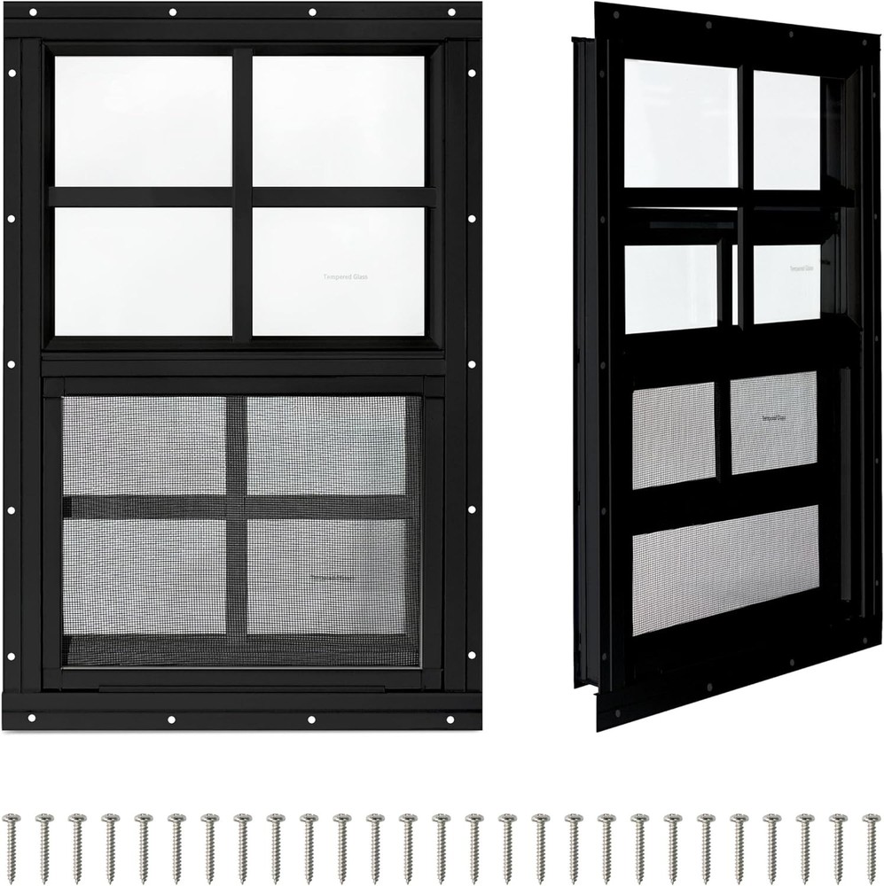 COLORPAPA 2 Pack Shed Windows 16x16in Sliding Tempered Glass