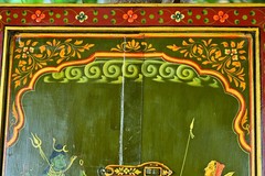 Antique Hand Painted Hindu Deities Durga & Shiva Old Rajasthani Wooden Window